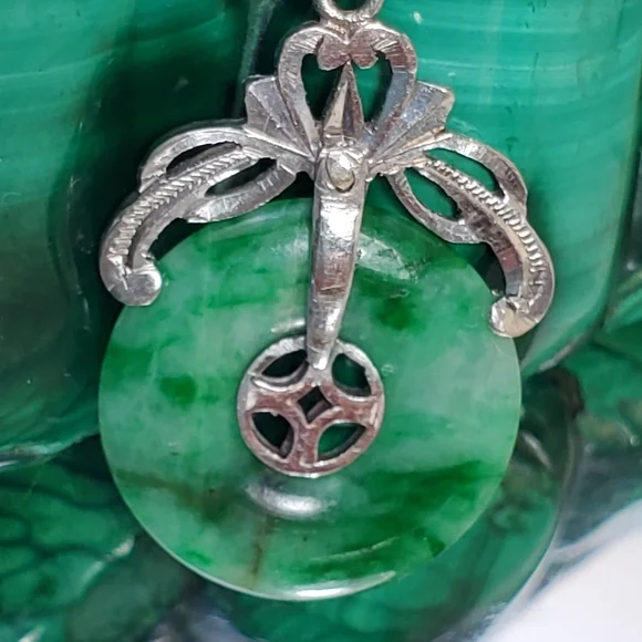 Imperial Jade 14k White Gold GOOD LUCK Pendant Charm 2.5 GRMS 14k Gold BS3